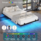 DICTAC Floating Bed Frame Twin XL Size with LED Lights, Metal Platform Twin XL Bed with Heavy Duty Steel Slats and 4 Mattress Slide Stopper, Black DICTAC
