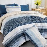 WONGS BEDDING Blue Comforter Set Full Size, 7 Pieces Full Bed in a Bag for All Season, Soft and Breathable Striped Bedding Set with Boho Comforter, Flat Sheet, Fitted Sheet, Pillowcases & Shams WONGS BEDDING