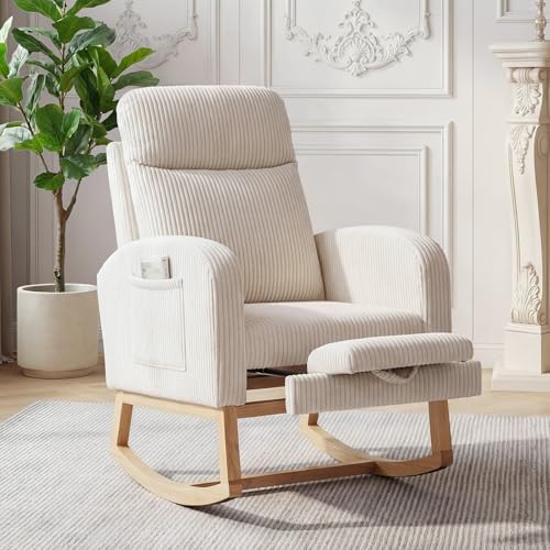 Garvee Teddy Fleece Nursery Rocking Chair,Upholstered Glider with 26" High Backrest, Padded Seat,Modern 300 Lbs Weight Capacity Accent Recliner for Living Room, Bedroom, Reading