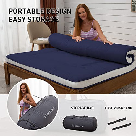 Dr.Futon Japanese Floor Futon Mattress Extra Thick Folding Roll Up Bed Topper Mat for Guest,Lounger and Tavel Dr.Futon