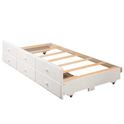 Harper&Bright Designs Twin Over Twin Bunk Bed with Twin Trundle, 3 Storage Drawers, Safety Rail, and Removable Ladder, Can be Separated into 3 Bed, White