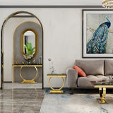 Asday Gold Console Table, 50 inch Glam Black and Gold Entryway Table with U-Shaped Base, Polished Gold Entrance Table with Black Top for Entryway, Hallway, Foyer Asday