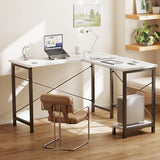 DUMOS L Shaped Desk, Computer Gaming Desks Corner Office Table with CPU Shelf for Home Study Writing Work Station 50 Inch, White DUMOS