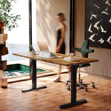 HUANUO 63 x 28 inch Electric Standing Desk Adjustable Height, 4 Memory Height Settings, Sit Stand Up Desk for Home Office & Computer Workstation, Rustic Brown HUANUO