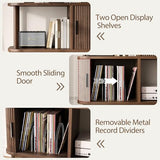 OneBlis 40" Large Record Player Stand with Charging Station, Mid Century Modern Turntable Cabinet with Sliding Doors, Wood Vinyl Record Storage Stand for Living Room Music Corner OneBlis