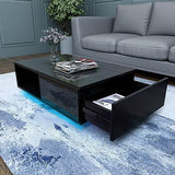 COSVALVE High Gloss LED Coffee Table with Drawer & 16 Colors LED Lights, Modern Living Room Coffee Table with Storage Space, Rectangle Sofa Side Central Table, Black (AA Battery) COSVALVE