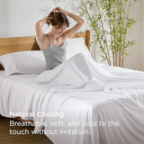 Bedsure Full Size Bed Sheets, Cooling Sheets, Rayon Derived from Bamboo, Deep Pocket Up to 16", Breathable & Soft, Hotel Luxury Silky Bedding for Hot Sleepers, White Bedsure