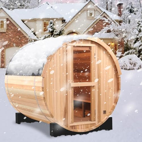 Outdoor Barrel Steam Sauna, 3-4 Person Canadian Red ceda Wood Sauna Room, 4.5KWHarvia Electric Heater, Asphalt Shingle Roof TaTalife