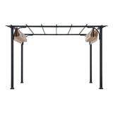 Sunjoy Outdoor Pergola 9 x 12 ft. Patio Black Steel Frame Pergola with Retractable Beige Canopy Shade for Backyard, Garden Activities Sunjoy