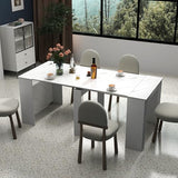 HOMBIX Expandable Dining Table, Transformer Console to Dining Table for 12, Folding Space Saving Dining Room Table with Elegant Marble Top, Marble White HOMBIX