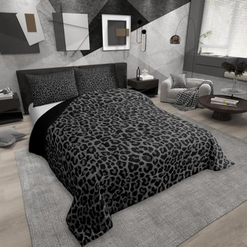 Erosebridal Cheetah Print Room Decor,Leopard Print Comforter Set Full Size,Farmhouse Animal Skin Soft Bedding Set for Mens Boys,Black Gray African Cheetah Wildlife Bed Set,Aesthetic Retro Quilt Duvet Erosebridal