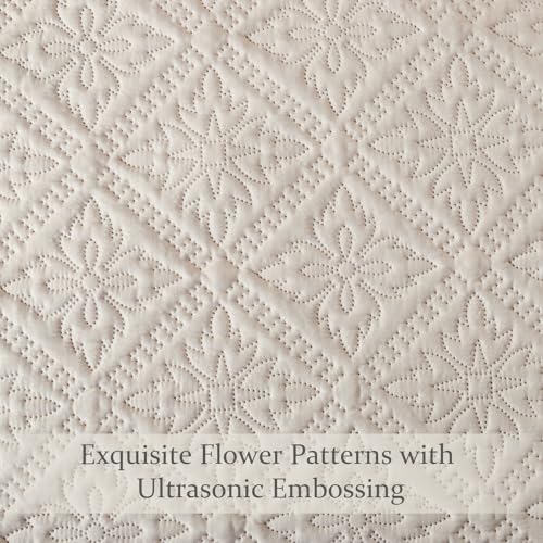 Exclusivo Mezcla King Quilt Bedding Set, Lightweight Soft Bedspreads Coverlets with 2 Pillow Shams, Modern Brich Beige Oversized Quilts King Size for All Seasons Exclusivo Mezcla