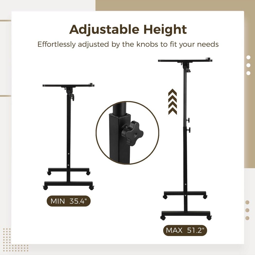 Joyoolife Mobile Podium Stand, Adjustable Standing Desk with Caster Wheels, Adjustable Height & 360° Swivel Desktop, Versatile Podium Laptop Desk Stand Up Desk Easel Presentation Lectern - WoodArtSupply