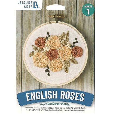 Leisure Arts Embroidery Kit 4" English Roses - cross stitch kits for beginners - embroidery kit for beginners - embroidery kits for adults - embroidery kits for adults LEISURE ARTS