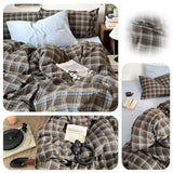 Erwinmu Plaid Duvet Cover Set Twin Size,Brown Blue Gingham Patterned Bedding Set for Girls Boys,Modern Soft Breathable Microfiber Comforter Cover 2 Pieces with Zipper Closure and 1 Pillow Sham Erwinmu