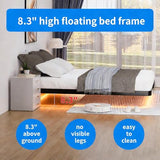 Meitewei Floating Bed Frame with LED Lights Queen Size Metal Platform Floating Bed with 15 Steel Slats, No Box Spring Needed, Noise-Free, Easy to Assemble, Black Meitewei