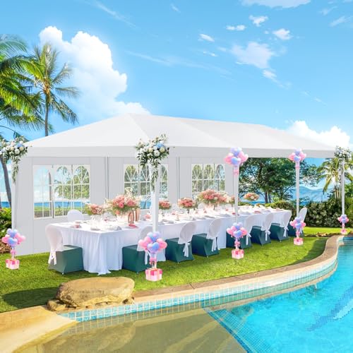 HOTEEL 10'x30' Canopy Party Tent with 6 Removable Sidewalls, Outdoor Event Tent for Weddings, BBQ, Parties, Patio Camping Gazebo, Waterproof, White Hoteel