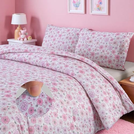 3Pcs Twin Size Floral Microfiber Jersey Knit Comforter Set,Pink Flower Bedding Comforter set Twin Size,Soft Cooling Bed Set,with 1*comforter and 2*Pillowcases,Best Home Decor Gift for Girls and Women. MAG