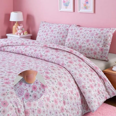 3Pcs Twin Size Floral Microfiber Jersey Knit Comforter Set,Pink Flower Bedding Comforter set Twin Size,Soft Cooling Bed Set,with 1*comforter and 2*Pillowcases,Best Home Decor Gift for Girls and Women.