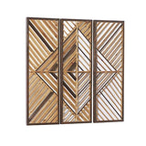 Deco 79 Wood Geometric Home Wall Decor Slatted Wood Design Wall Sculpture, Set of 3 Wall Art 12"W, 35"H, Brown Deco 79
