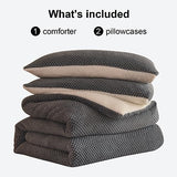 LLanCL 3D Jacquard Design Comforter Set, Ultra-Soft Warm Queen Size Sherpa Fur Plush 3-Pieces Sets Luxury Cozy Bedding with 2 Pillowcases (90"x90", Grey) LLanCL