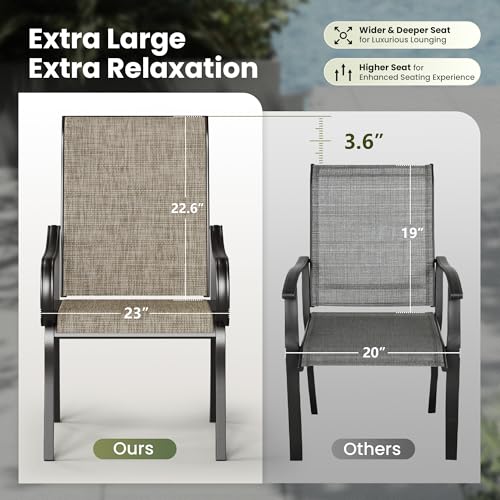 PHI VILLA Round Patio Dining Set for 4 Person, 42'' Round Metal Slat Table with Umbrella Holes and 4 High Back Fixed Chairs All Weather Outdoor Table and Chairs Set for Deck Garden Yard PHI VILLA
