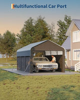 Garvee 10'X15'X9' Metal Carport, Enclosed Car Ports with Heavy Duty Steel Frame and 220 g Tarp, All-Weather Carport, for Sedans, Boats, and Tractors Garvee