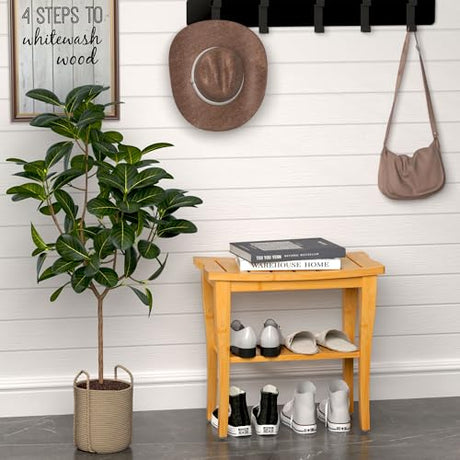 oridom Bamboo Shower Bench Stool with Storage Shelf, Waterproof Shower Chair Spa Bath Seat, Shower Stool for Inside Shower, Bathroom Bench Seat for Adults Elderly Seniors for Indoor or Outdoor Use oridom