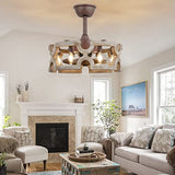 CICIYIG Ceiling Fans with Lights, Farmhouse Ceiling Fan Light Caged, 18" Rustic Boho Fan Lights Wood Chandelier Fan Fixtures Vintage Bladeless Ceiling Fan Remote Dining Room 6xE12 Base (White-1) CICIYIG