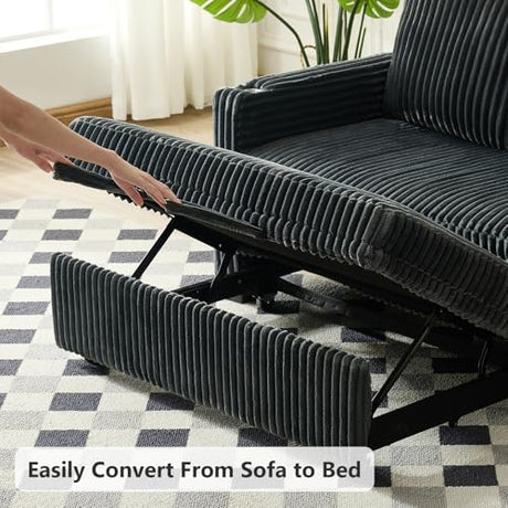 Hommoo Sleeper Sofa Couch with Pull Out Bed Convertible 3 in 1 Futon Lounge Sofa Small Love Seat for Living Room Apartment Comfy Corduroy Reclining Back with Cup Holder and USB Ports 53" Grey Hommoo