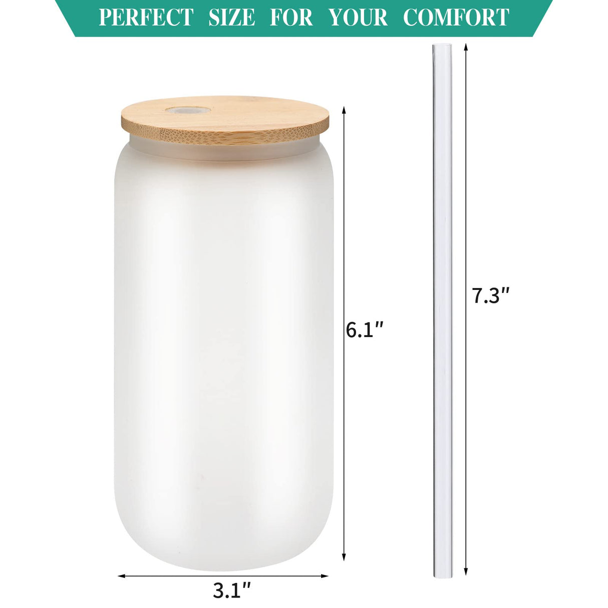 WHEATHUSK 20 Pack Sublimation Glass Cups Frosted 16oz Blanks Sublimation Borosilicate Glasses Tumbler with Bamboo Lids and Straws for Beer, Juice, Soda, Iced Coffee, Drinks WHEATHUSK