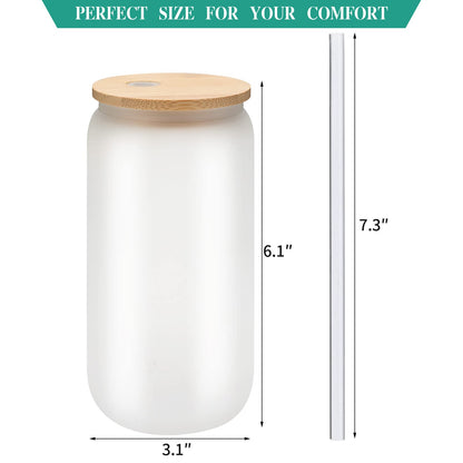 WHEATHUSK 20 Pack Sublimation Glass Cups Frosted 16oz Blanks Sublimation Borosilicate Glasses Tumbler with Bamboo Lids and Straws for Beer, Juice, Soda, Iced Coffee, Drinks