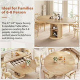 Jocoevol 47″–63″ Extendable Round Dining Table for 4–8 with Dust-Proof 2-Tier Storage Shelf Space-Saving Expandable Dining Room Table Wood Oval Circle Dining Table with Pedestal Base (Natural) Jocoevol