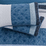 Cottolester Navy Blue Full Quilt Set,Striped Plaid Bedspread Coverlet Set,Khaki Boho Summer Bedding Set Soft Microfiber Bedding Set with 2 Pillow Shams 78"x90" Cottolester