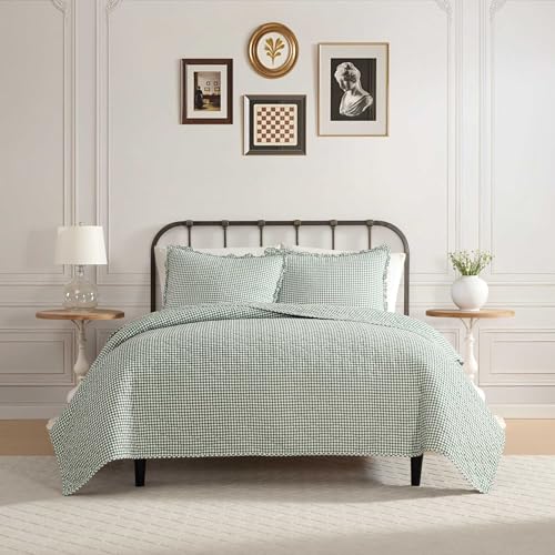 Laura Ashley - Full/Queen Quilt Set, Pre-Washed Cotton Bedding with Matching Sham, Lightweight for Year Round Use, Oeko-Tex Certified (Gracies Gingham Green) Laura Ashley
