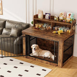 IRONCK Extra Large Dog Crate Furniture, 43.3 inches Wooden Dog Crate with Storage and 4 Hooks, Heavy Duty Pet Crate for Large Dog, Decorative Pet Cage for Indoor (30" L x 43.3" W x 41.1" H) IRONCK