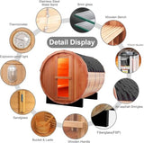 ZONEMEL Outdoor Barrel Steam Sauna, Canadian Red Cedar Sauna Room for 4-6 Person with 6KW Sauna Heater, Volcanic Stones, Asphalt Shingles, 8mm Tempered Glass, 220V, 195°F ZONEMEL