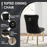 HAIZAO 5 Pieces Gold Round Glass Dining Table Set, Modern Luxury Circle Kitchen Set for 4, 36'' Clear Minimalist Circular Glass Top Dinner Room Set, Black High-end Tufted Chairs, for Small Place HAIZAO