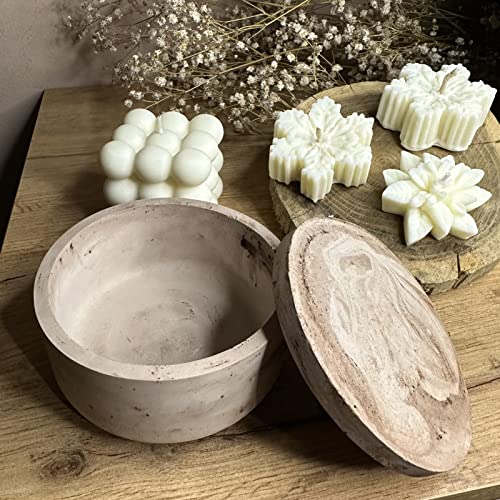 LSLEVA Storage Box with Lids Candle Jar Molds Set, Creative Silicone Candle Vessels Pot Molds, Concrete Round Stripe with Cover Bottle Making Moulds for Storage Candle Holder (A)