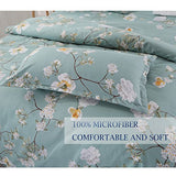 Nanko King Duvet Cover Set 3 Pieces 104X90 Size (1 Duvet Cover + 2 Pillow Shams) - Green Floral Printed -Soft Lightweight Luxury Microfiber - Teal Flower Comforter Cover Nanko