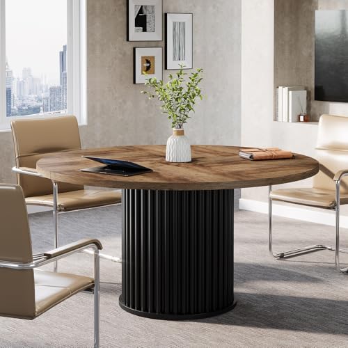 Tribesigns 47-Inch Round Conference Table, Meeting Table for 4-6 People, Small Office Desk with Sturdy MDF + Metal Base, Perfect for Conference Room or Small Workspaces, Brown + Black Tribesigns