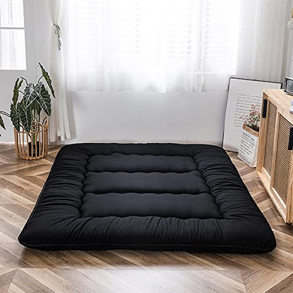 MAXYOYO Japanese Floor Futon Mattress, 4" Thicken Tatami Mat Sleeping Pad Foldable Roll Up Boys Girls Dormitory Mattress Kids Lounger Pillow Bed, Black, Full