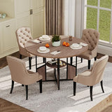 IDEALHOUSE ‌47 Inch Round Dining Table for 4-6 Person, Farmhouse Kitchen Table with Storage Shelf, Wood Circle Breakfast Nook Set with Metal Base for Small Space, Apartment, Dining Room, Walnut IDEALHOUSE