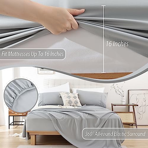Whitney Home Textile Twin Sheet Set - 3 Piece Bed Sheets for Twin Size Bed, Extra Soft Breathable, Deep Pocket Hotel Luxury Cooling Sheets, Wrinkle Free Oeko-Tex, Grey Whitney Home Textile