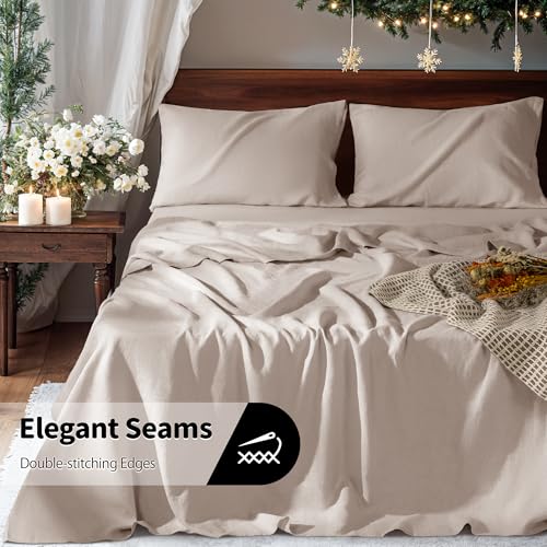 100% Pure Linen Sheet Set Luxury Natural Linen Sheets 4pcs King Size, Breathable Bedding Set Deep Pocket Up to 16" Softens with Every Wash, Relaxed Texture (Linen King) REDASW