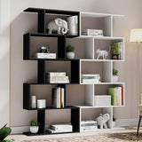 Cozy Castle Set of 2 Geometric Bookcase, S-Shaped Modern Bookshelf, Room Divider Bookshelf, 62" Tall Unique Abstract Bookcase with 5-Tier Display Shelf for Living Room Office, White & Black Cozy Castle