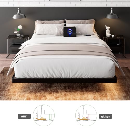 Feonase King Size Floating Bed Frame with LED Ambient Lighting and Charging Station Feonase