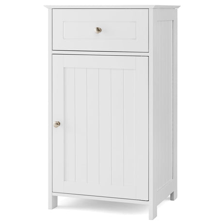 Tangkula White Freestanding Small Bathroom Cabinet with Adjustable Shelf and Drawer for Optimal Storage Tangkula