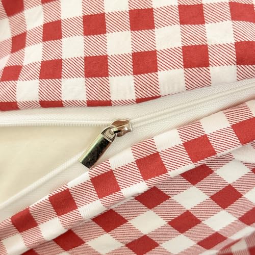 NSNLGSGC Red Gingham Duvet Cover Set Queen, Grid Simple Geometric Square Pattern Comforter Cover,Soft Plaid Washed Microfiber Bedding Cover(3PCS,Queen) NSNLGSGC