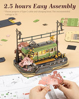 ROBOTIME 3D Puzzles for Adults DIY Model Building Toy with LED Light Wooden Craft Kits Diorama Tram Hobby for Kids Brain Teaser Gift (Sakura Journey) ROBOTIME